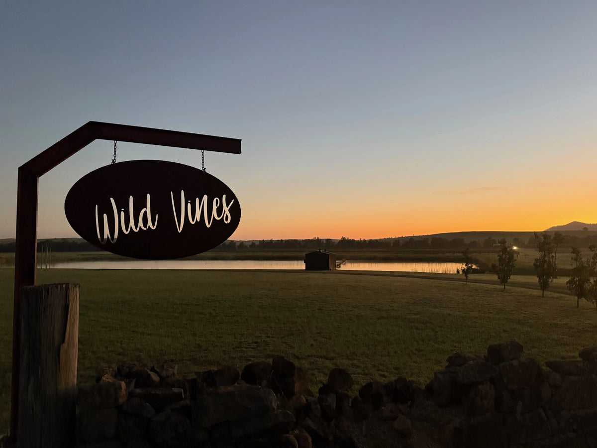 The Wild Vines Estate sign at sunrise, Broke Fordwich, Hunter Valley